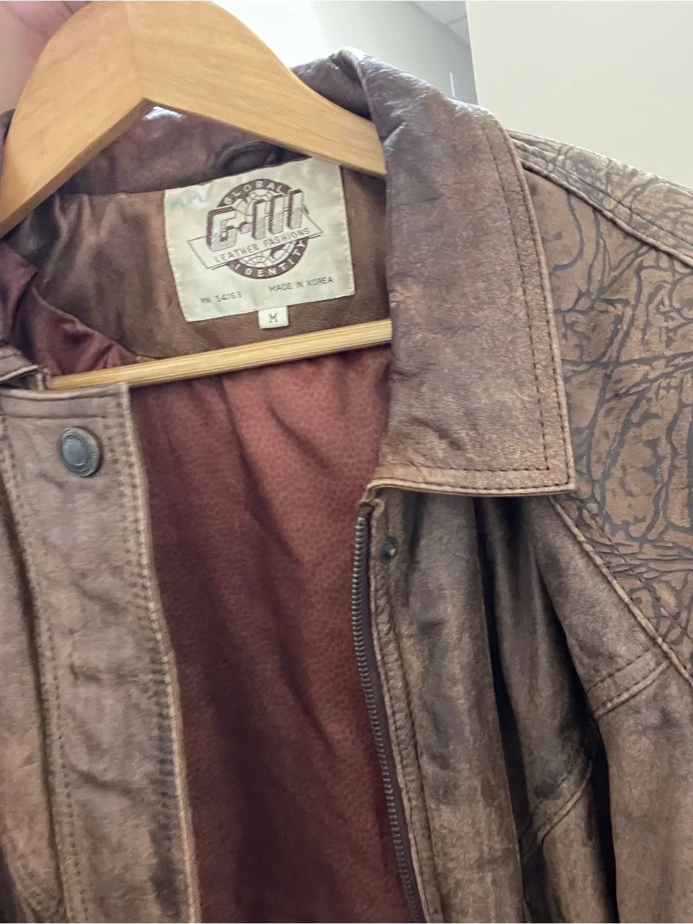 Men's Distressed Brown Leather Bomber Jacket